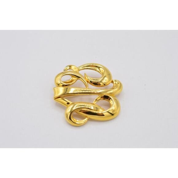 Monet Vintage Statement Pin Brooch Script Shiny Gold Abstract Signed 1980s BinAC - Picture 5 of 9